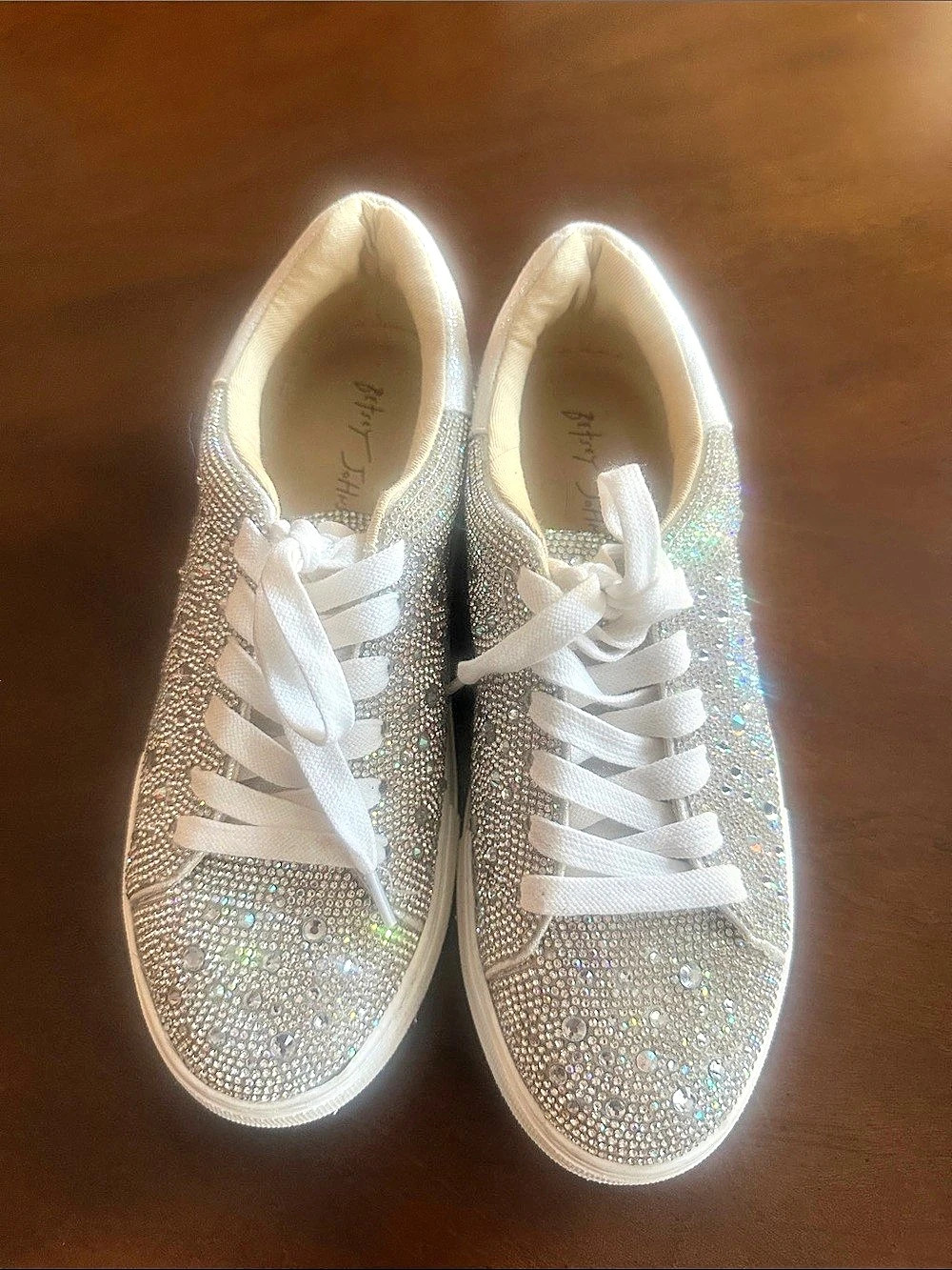 Betsey Johnson Sidny Rhinestone Platform Sneaker Sneakers Silver & White US 8